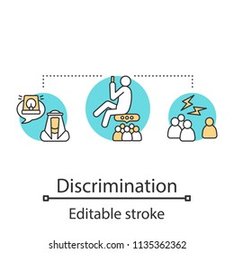 Racial and religious discrimination concept icon. Racism idea thin line illustration. Racial segregation. Vector isolated outline drawing. Editable stroke