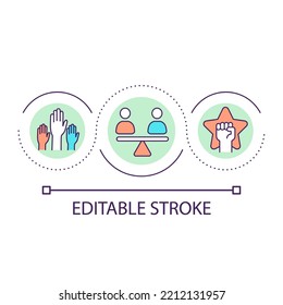 Racial And Social Justice Loop Concept Icon. Voting Against Racism And Oppressions Abstract Idea Thin Line Illustration. Recognize Equity. Isolated Outline Drawing. Editable Stroke. Arial Font Used