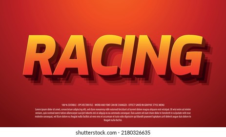 Racing 3d editable text effect vector template