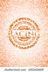 Racing abstract orange mosaic emblem with background
