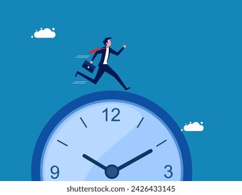 Racing against time, running out of time. Businessman running fast on time, clock running out 