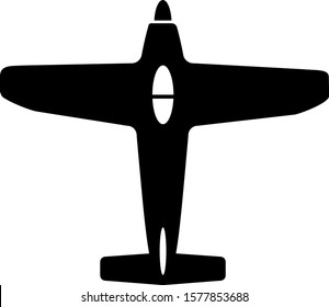 Racing aircraft with a screw engine. Black silhouette of an airplane on a white background.