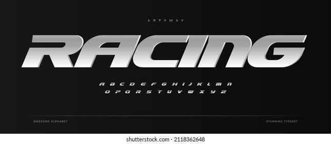 Racing alphabet. Speed sport font, automotive type for modern dynamic logo, headline, auto car branding and merchandise, typography and packaging. Wide bold italic letters, vector typographic design
