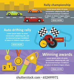 Racing auto banner horizontal concept set. Flat illustration of 3 racing auto vector banner horizontal concepts for web.