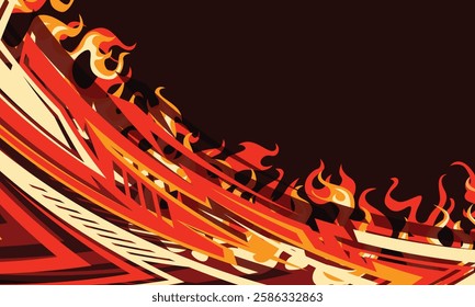 Racing background car wrap sticker geometric lines with burning fire