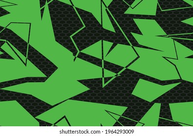 Racing Hintergrund geometrisch. Abstraktes Camo nahtloses Muster. Vinyl und Decal drucken. Endlose Textur aus Formen und Linien. Vektorgrafik