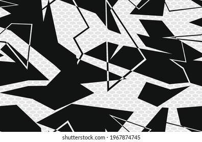 Racing background geometric. Abstract camo seamless pattern. Print vinyl and decal. Endless texture from shapes and lines. Vector