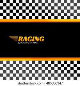 Racing background with race flag, vector sport design banner or poster.