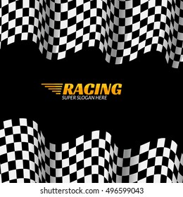 Racing background with race flag, vector sport design banner or poster.