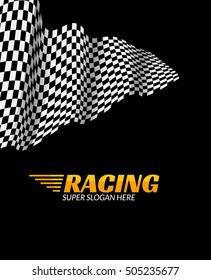 Racing background with race flag, vector sport design banner or poster.