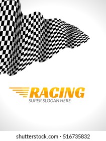 Racing background with race flag, vector sport design banner or poster.