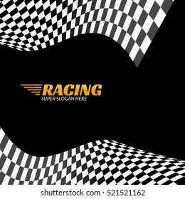 Racing background with race flag, vector sport design banner or poster.