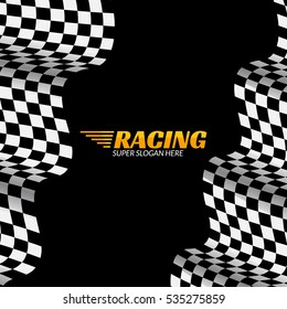 Racing background with race flag, vector sport design banner or poster.