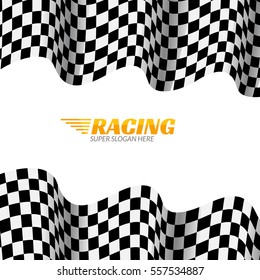 Racing background with race flag, vector sport design banner or poster