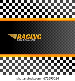 Racing background with race flag, vector sport design banner or poster