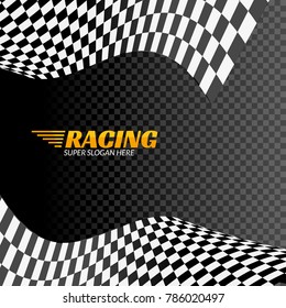 Racing background with race flag, vector sport design banner or poster isolated flag.