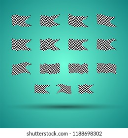 Racing background set collection of 15 checkered flags vector illustration. EPS10