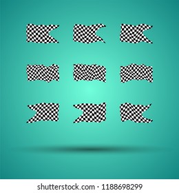 Racing background set collection of 9 checkered flags vector illustration. EPS10