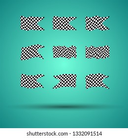 Racing background set collection of 9 checkered flags vector illustration. EPS10