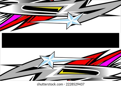 A racing background vector design with a stripe pattern and a unique grayscale color combination with a star effect. suitable for your wrap design