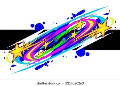 racing background vector design with unique stripe patterns and bright colors and star, splash and bubble effects