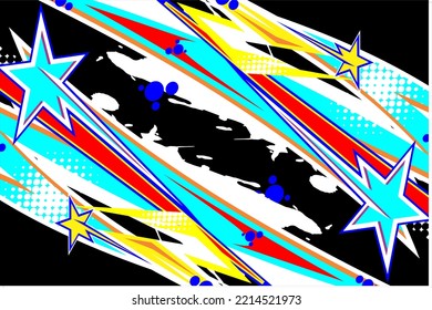 racing background vector design with unique stripe patterns and bright colors such as blue and combinations with other colors as well as star, splash and bubble effects suitable for your racing wrap d
