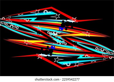 Racing background vector design with a unique stripe pattern and a bright color combination on a black background. suitable for your racing design