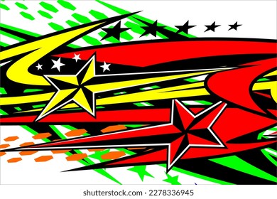 racing background vector design with a unique striped pattern and with a mix of bright colors such as red, green, yellow and star effects