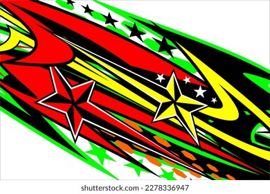 racing background vector design with a unique striped pattern and with a mix of bright colors such as red, green, yellow and star effects