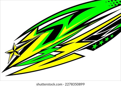 racing background vector design with a unique stripe pattern and a blend of bright colors like green, yellow and star effects suitable for your wrapping design