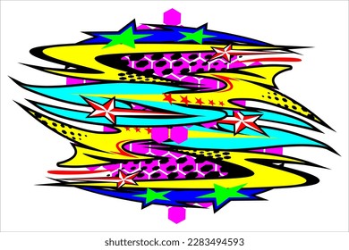 Racing background vector design with unique stripes pattern with star effect and bright colors red, yellow, green, white, pink