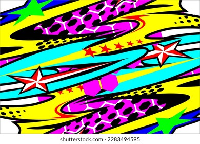 Racing background vector design with unique stripes pattern with star effect and bright colors red, yellow, green, white, pink