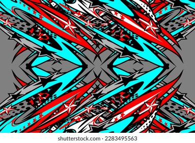Racing background vector design with a unique stripe pattern with star effect and bright blue, white, red colors