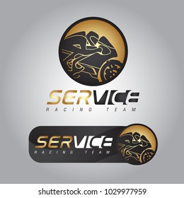 Racing badges. Themed logos, and service of the race cars and motorcycles. Vector illustration