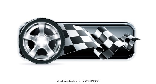 Racing banner with car wheel, vector