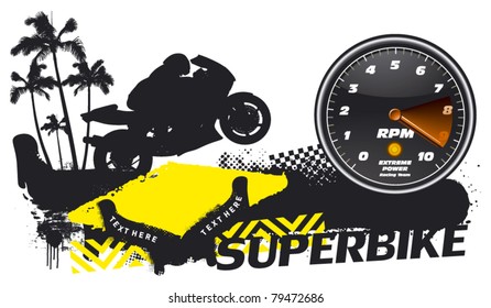 racing banner with super bike and tachometer