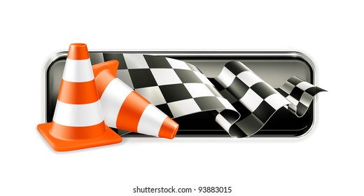 Racing banner with traffic cones, vector