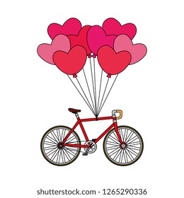 racing bicycle and balloons air with shape heart