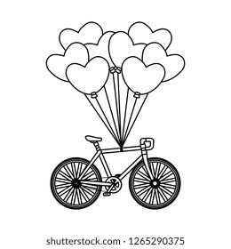 racing bicycle and balloons air with shape heart