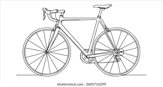 racing bicycle continuous single line art drawing sketch on white background