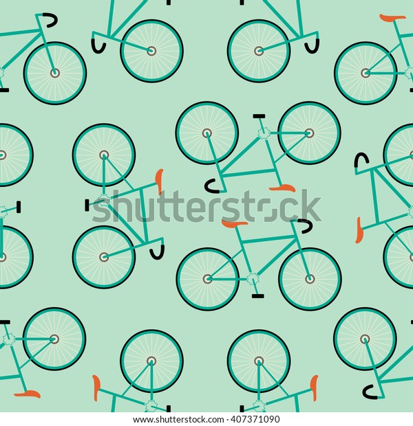 Racing
bicycles seamless pattern on green
background