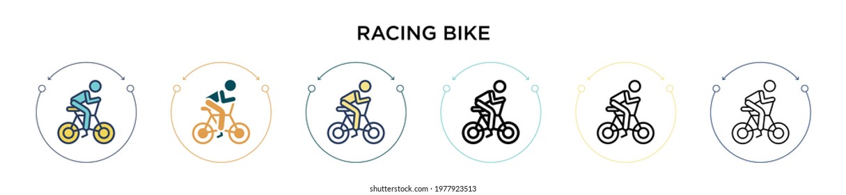 Racing bike icon in filled, thin line, outline and stroke style. Vector illustration of two colored and black racing bike vector icons designs can be used for mobile, ui, web