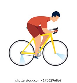 racing bike, man in road bicycle on white background vector illustration design