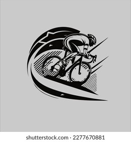 racing bike vector design on gray background. Silhouette bicycle logo. Flat vector illustration.