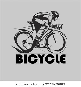 racing bike vector design on gray background. Silhouette bicycle logo. Flat vector illustration.