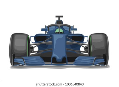 Racing blue car with protection front view. Vector flat color illustration isolated on white background