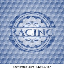 Racing blue polygonal emblem.