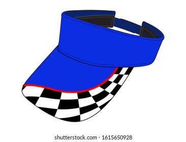 Racing Blue Sun Visor Cap With Checkered Graphic Line On Brim Cap Design Vector.