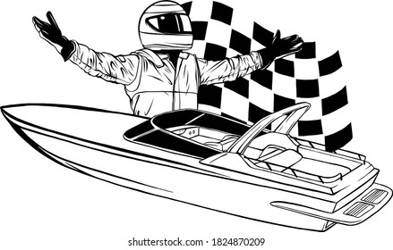 Barco de carreras. Vista superior. Vector. Aplicando sombras realistas.