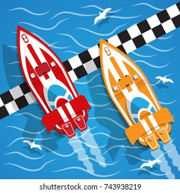 The racing boat. View from above. Vector illustration.